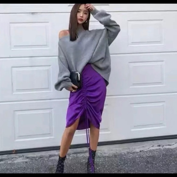 Turtleneck cutout sweater off shoulder gray womens sexy long sleeve - Picture 2 of 3